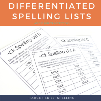 Preview of Differentiated Spelling Lists