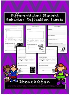 Preview of Student Behavior Reflection Sheets *Differentiated*
