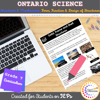 Preview of Differentiated Tasks | Form Function and Design | Grade 7 Ontario | Science