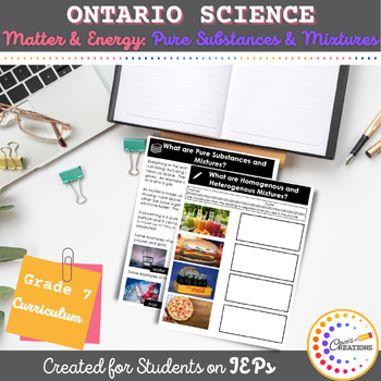 Preview of Differentiated Tasks | Pure Substances and Mixtures | Grade 7 Ontario | Science