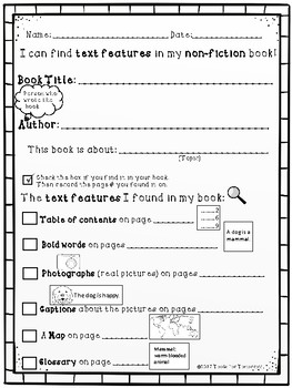 Differentiated Text Feature Worksheets by Tools For Tomorrow | TpT