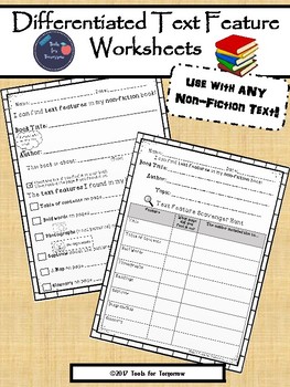 Differentiated Text Feature Worksheets by Tools For Tomorrow | TpT