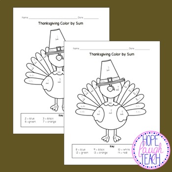 Differentiated Thanksgiving Color By Sum by Hope Laugh Teach | TpT