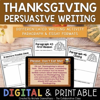 Preview of Thanksgiving Persuasive Writing Activity | Print + Digital