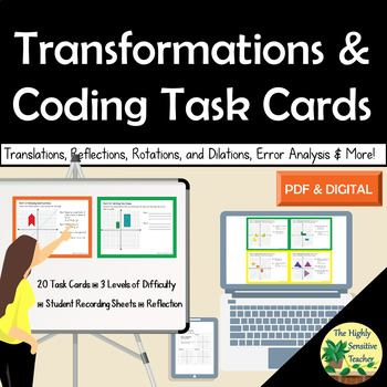 Preview of Differentiated Transformations & Coding Unplugged Task Cards