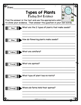 grade 3 pdf plants science worksheets Differentiated of Reading Types Passage, Vocabulary Plants