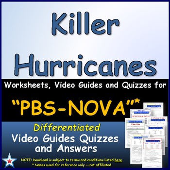 Preview of Differentiated Video Worksheet, Quiz, Ans - PBS NOVA - Killer Hurricanes *