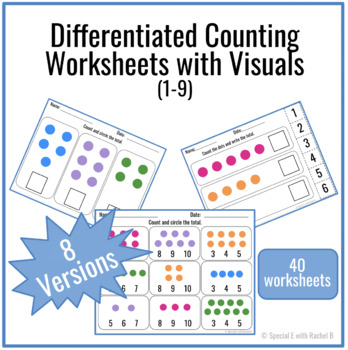 Preview of Differentiated Visual Counting 1-10 Worksheets (NO PREP) Special Education