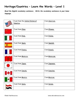 Differentiated Vocabulary Packet for ESL Students - Countries | TpT