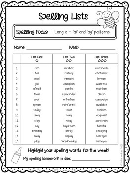 Weekly Spelling Lists - Differentiated - SET ONE Weeks 1 - 10 | TPT