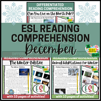 Preview of Differentiated Winter ESL Reading Comprehension Passages & Activities | December
