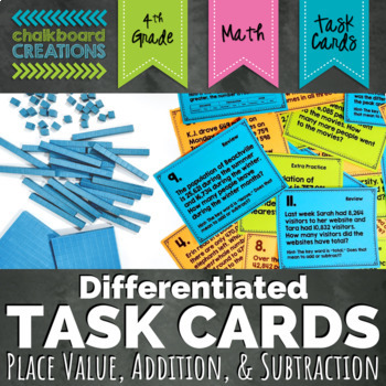 Preview of Differentiated Word Problem Task Cards: Place Value, Addition, and Subtraction