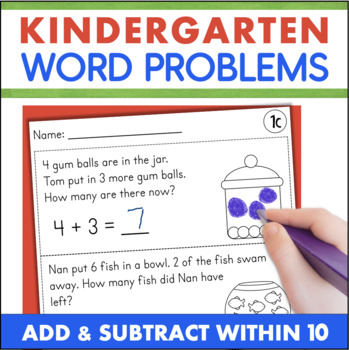 Preview of Kindergarten Word Problems Simple Single Digit Addition & Subtraction within 10