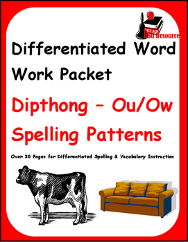 Preview of Differentiated Word Work & Vocabulary Packet - Dipthongs - Ow/Ou