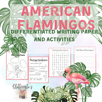 Preview of Differentiated Writing and Activities Flamingos Summer Bulletin Board