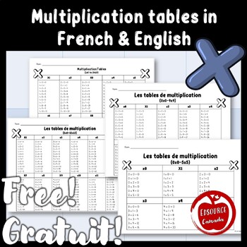 Preview of Differentiated multiplication tables in French & English
