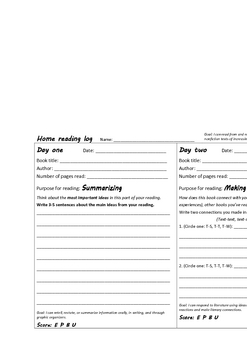 Preview of Differentiated reading: Home reading log for intermediate students
