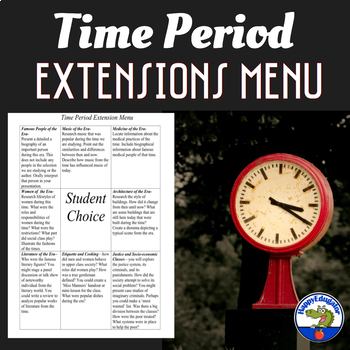 Preview of Reading Differentiation: Editable Time Period Extension Menu Choice Board