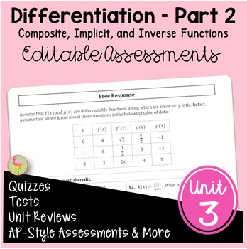 Preview of Calculus Differentiation - Part 2 Assessments (Unit 3)