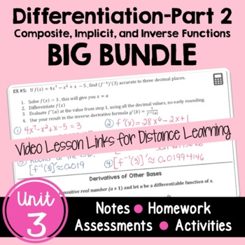 Preview of Calculus Differentiation - Part 2 BIG Bundle with Video Lessons (Unit 3)