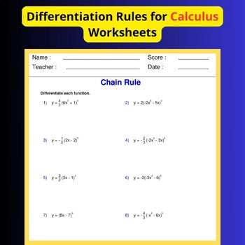 Preview of Differentiation Rules for Calculus Worksheets