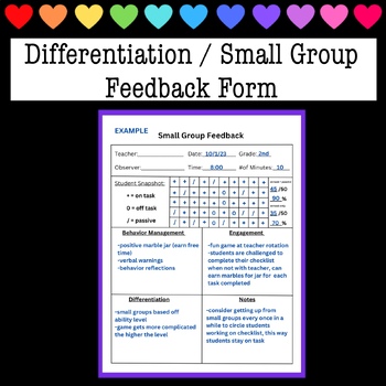 Preview of Differentiation / Small Group Teacher Feedback Observation Form