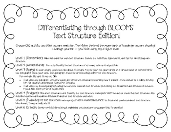 Preview of Differentiation through Blooms (Text Structure Edition)