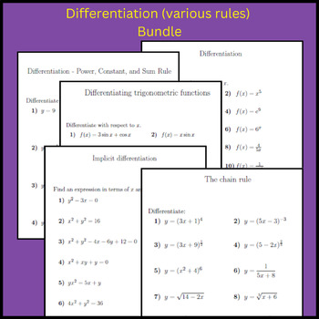 Preview of Differentiation (various rules) Bundle