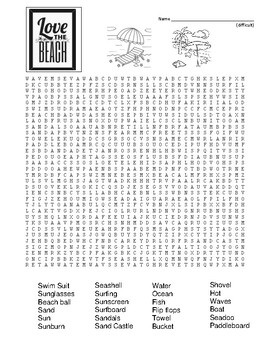 difficult beach themed word search and coloring page sub plan use