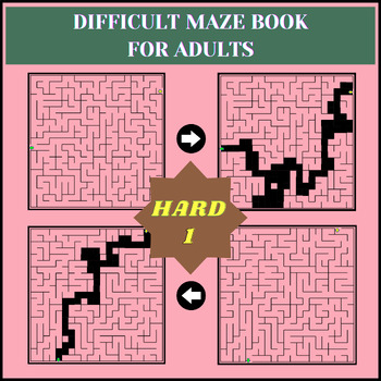 Preview of Difficult Maze Book for Adults/ Path Mazes with Solutions/ Clipart Commercial Us
