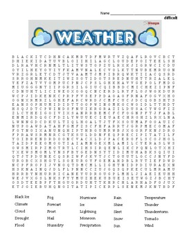 Difficult Word Search Weather Terms Coloring Page Could Use In Sub Plan