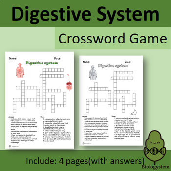 Preview of Digestive System-Crossword Game