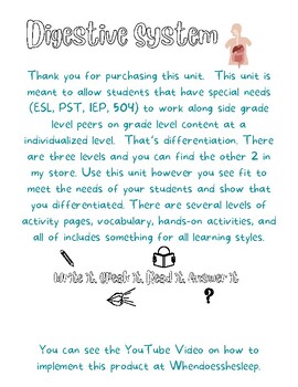 Preview of Digestive System Differentiated, Accommodated SPED Level 1 of 3