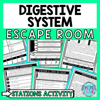 Preview of Digestive System Escape Room Stations - Reading Comprehension Activity