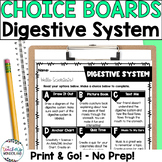Digestive System Science Menus - Choice Boards and Activit
