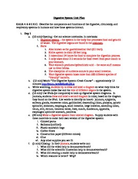 Preview of Digestive System Unit Plan, 6th, 7th, 8th grade, Hands-on