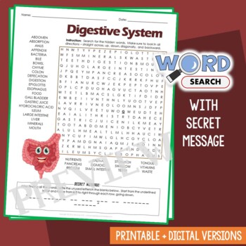 Preview of Digestive System Wordsearch Puzzle Vocabulary Station Activity Worksheet Grade 5