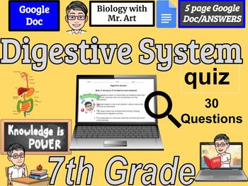 Preview of Digestive System quiz- 7th Grade - 30 True/False Questions with Answers