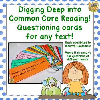 Preview of Questioning Cards for any Text!  Digging Deep Into Common Core Reading!