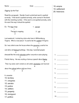 Preview of Digging Up the Past, McGraw-Hill, Spelling Test, Grade 5