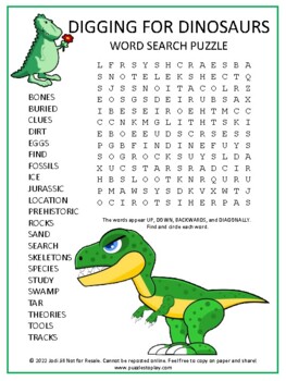 digging for dinosaurs word search puzzle dino science activity worksheet