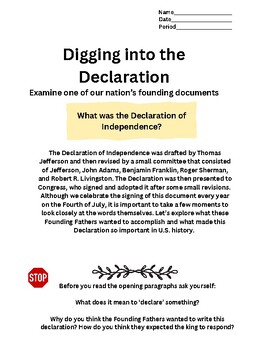 Preview of Digging into the Declaration: Critical Thinking the Declaration of Independence