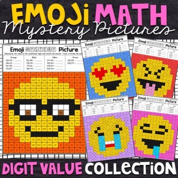 Preview of Emoji Place Value Mystery Pictures | Place Value Color by Number