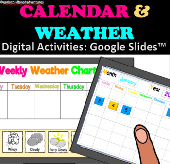 Preview of Digital 12 Month Calendar and Weather Chart for Google Classroom™