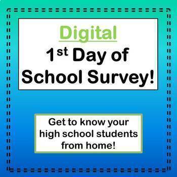 Preview of Digital 1st Day of School Survey for High Schoolers