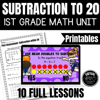 Preview of Digital 1st Grade Subtraction to 20 Unit/Lessons: Printables and Assessments