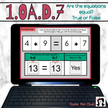 Preview of Digital 1st Grade True or False Equal Sign (addition & subtraction equality)