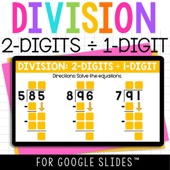 Preview of Digital 2 Digit By 1 Digit Long Division No Remainders and with Remainders