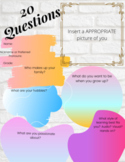 Digital 20 Questions "Get to Know You" Template Editable o