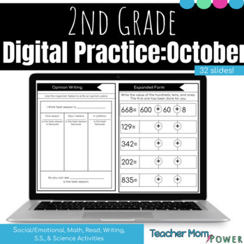 Preview of Digital 2nd Grade October Packet: Morning Work, Review, Independent Practice
